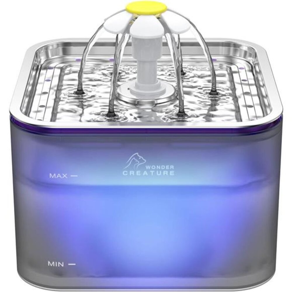 Crystal Cat Water Fountain Stainless Steel, 101oz/3L Pet Fountain with LED Light